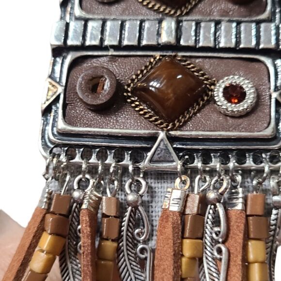 PARIS Necklace Ethnic Tribal Statement Solid Reversible Brown & Silver … - Picture 12 of 13